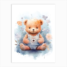 Yoga Teddy Bear Painting Watercolour 1 Art Print