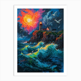 Lighthouse At Sunset 1 Art Print