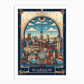 Warsaw, Poland, Tarot Card Travel  Line Art 3 Art Print
