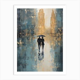 Couple Walking In Rain Art Print