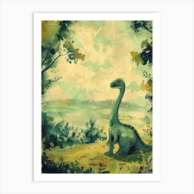 Dinosaur Sat On The Hill Vintage Storybook Painting Art Print