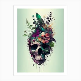 Skull With Splatter Effects 2 Botanical Art Print