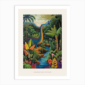 Colourful Dinosaur By The River Painting 1 Poster Art Print