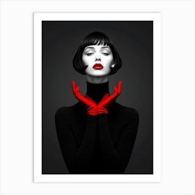 Woman In Red Gloves Art Print