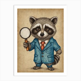 Raccoon With Magnifying Glass 3 Art Print