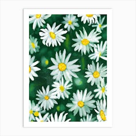 White Daisy Flower Gouache Pattern Art Print