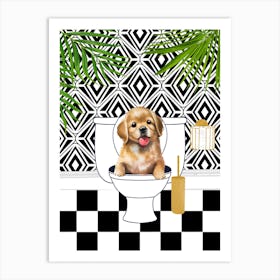 Dog on Toilet Funny Animal Bathroom 1 Art Print