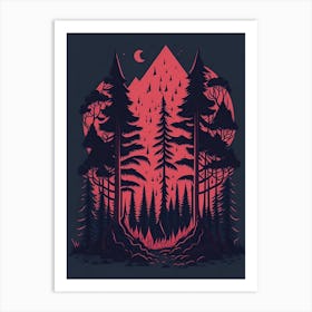 A Fantasy Forest At Night In Red Theme 29 Art Print