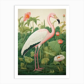Ohara Koson Inspired Bird Painting Greater Flamingo 1 Art Print