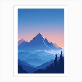 Misty Mountains Vertical Composition In Blue Tone 183 Art Print