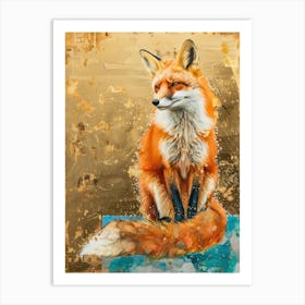 Red Fox Gold Effect Collage 2 Art Print