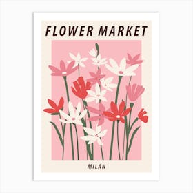 Flower market Milan, Cute pink flowers, Floral retro print Art Print