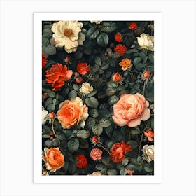 William Morris Inspired Flower Pattern 17 Art Print