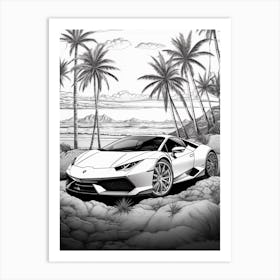 Lamborghini Huracan Tropical Line Drawing 1 Art Print