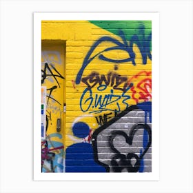 Yellow Graffiti Brickwall Art Print