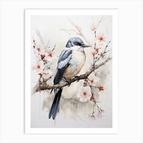 Hummingbird, Japanese Brush Painting, Ukiyo E, Minimal 3 Art Print