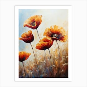 Vertical Painting Canvas Of Poppies Art Print