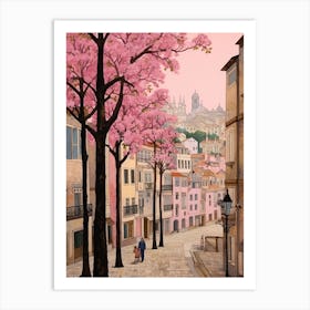 Porto Portugal 4 Vintage Pink Travel Illustration Art Print