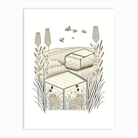 Bee Boxes In A Field 2 Vintage Art Print