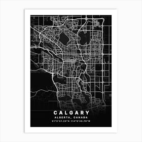 Calgary Alberta Canada Black Map Art Print