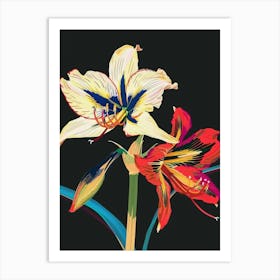 Neon Flowers On Black Amaryllis 2 Art Print