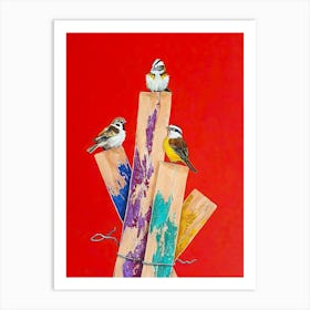 Birds On Sticks Art Print