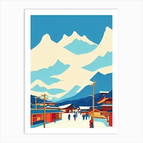 Nozawa Onsen, Japan Midcentury Vintage Skiing Poster Art Print