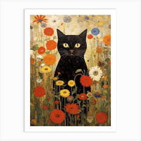 Flower Garden And A Black Cat, Inspired By Klimt 8 Art Print
