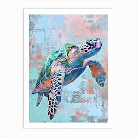 Textured Painting Of A Rainbow Sea Turtle Art Print