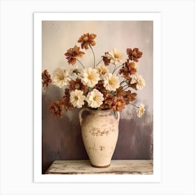 Zinnia, Autumn Fall Flowers Sitting In A White Vase, Farmhouse Style 3 Art Print