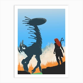 Woman And A Giant Creature Art Print