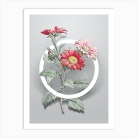 Vintage Red Aster Flowers Minimalist Botanical Geometric Circle on Soft Gray n.0515 Art Print