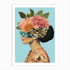 Woman With Flowers On Her Head 1 Art Print