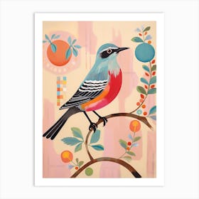 Pink Scandi Mockingbird 1 Art Print