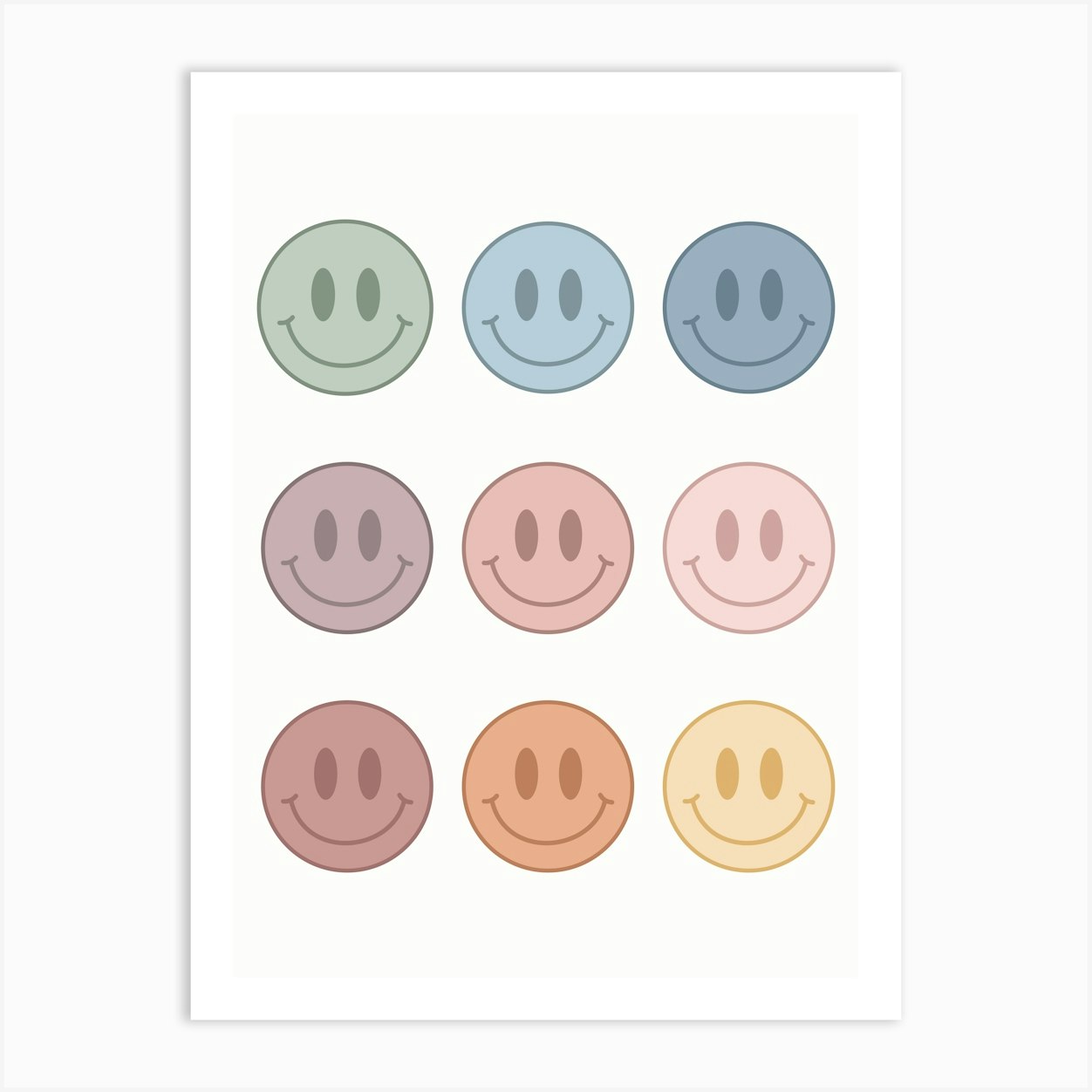 Smiley Faces, groovy, funky, happy, positive, modern, vibes, mood, cool, cute, aesthetic, minimal, smiles, pattern, colorful Art Print by Paigaam
