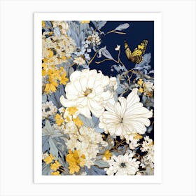 Flowers On A Blue Background 2 Art Print