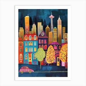 Kitsch Colourful Seattle Inspired Cityscape 3 Art Print