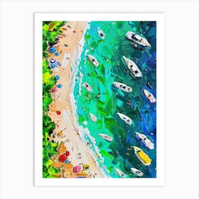 Sardinia Summer Beach Aerial View Impasto Oil Painting Travel Art Print