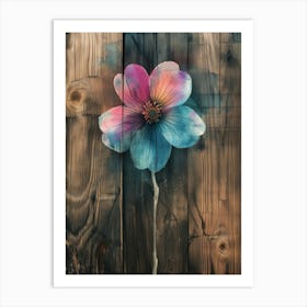 Watercolor Flower on Wood Art Print