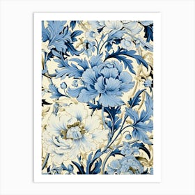 Blue And White Floral Wallpaper Art Print