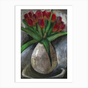 Vase Of Tulips - Anton Maliar painting floral flowers rustic old master classic red green Art Print