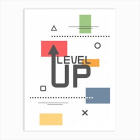 Level Up - White Gaming Art Print