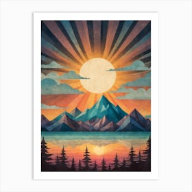 Minimalist Sunset Low Poly Mountains (18) Art Print