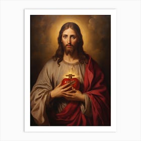 Sacred Heart Of Jesus, Oil On Canvas Portuguese School, 19th Century 006 Art Print