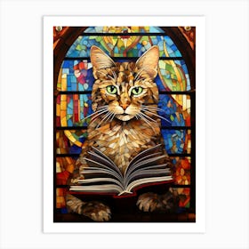 Cat Reading A Book Stained Glass 1 Art Print