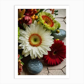 Dew-Kissed Blooms of Serenity: A Colorful Flower Arrangement Art Print