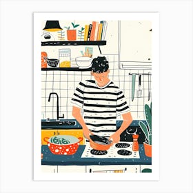 Illustration Of A Man Cooking In The Kitchen 1 Art Print