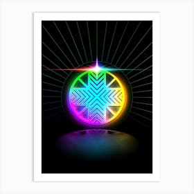 Neon Geometric Glyph in Candy Blue and Pink with Rainbow Sparkle on Black n.0014 Art Print