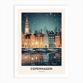 Winter Night  Travel Poster Copenhagen Denmark 4 Art Print