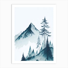 Mountain And Forest In Minimalist Watercolor Vertical Composition 302 Art Print